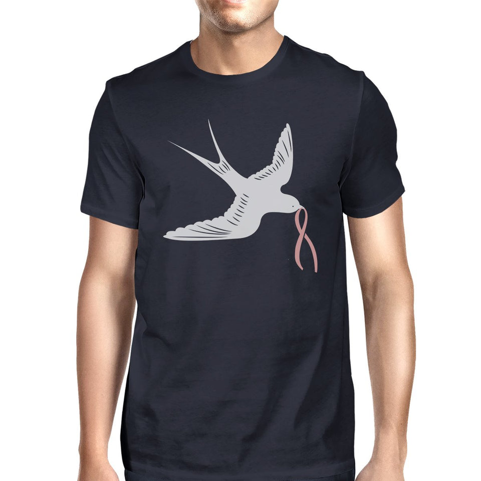 Pink Ribbon and Swallows Birds Mens Shirt