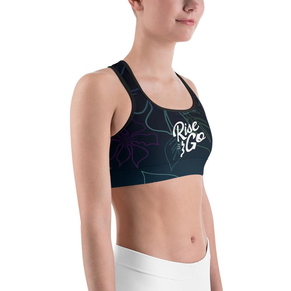 Women's Moisture Wicking a L O H a  Rise & Go Sports Bra (White & Black Piping)