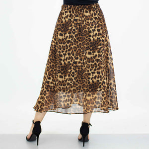 Wild Animal Print Flare Midi Skirt