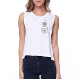 Babe Pocket Rose Crop Tee Cute Sleeveless Shirt Junior Tank Top