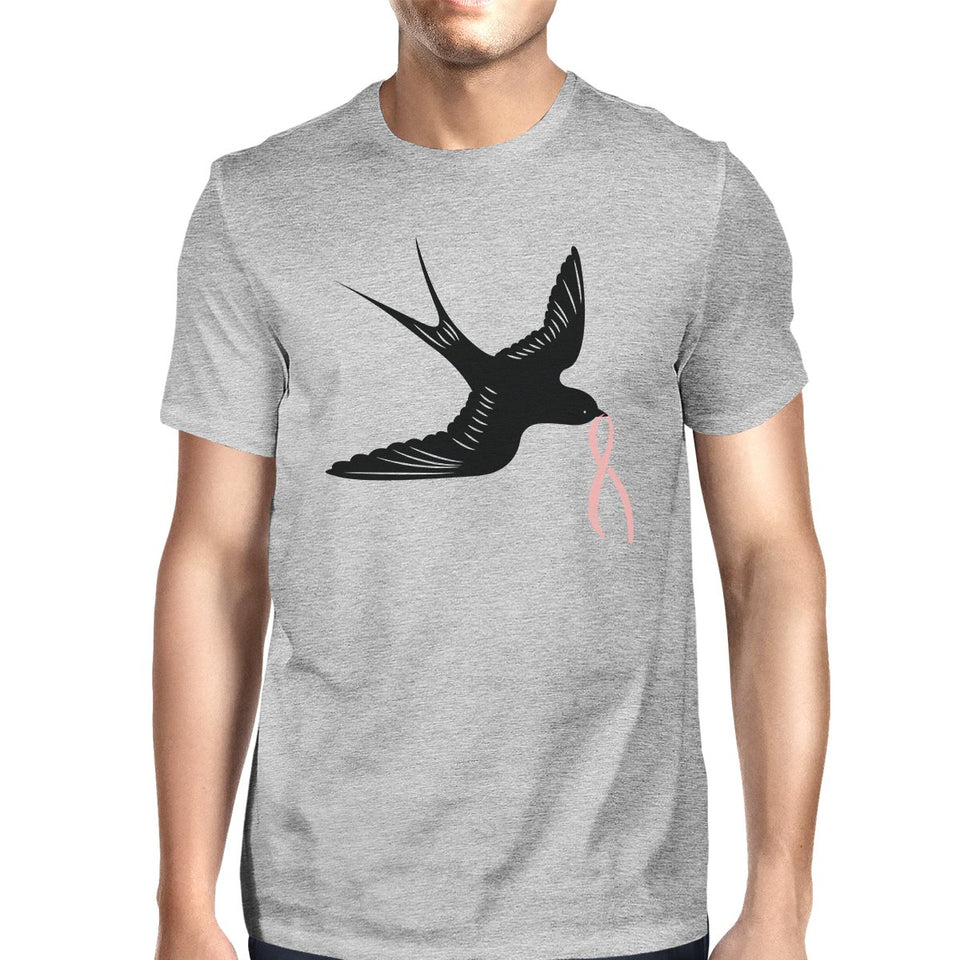 Pink Ribbon and Swallows Birds Mens Shirt