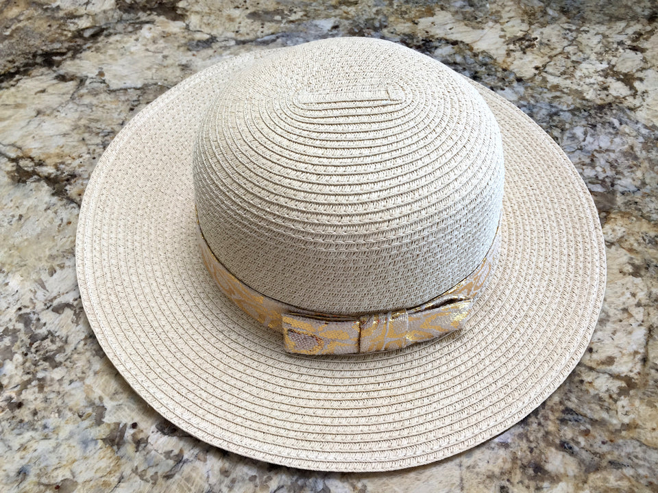 Beach Glam Natural Straw Hat With Gold Ribbon