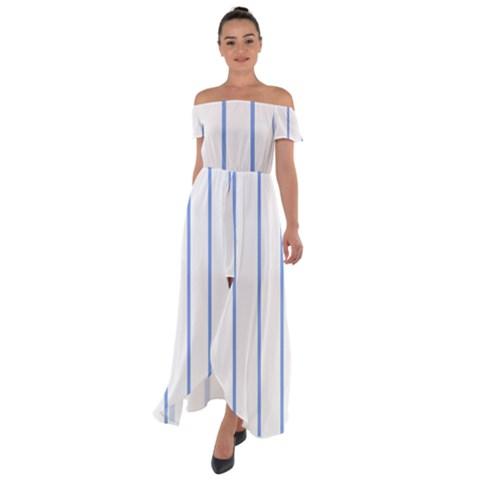 Blue Stripes Off Shoulder Open Front Chiffon Dress