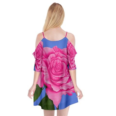 Roses Pink Dress Summer Spaghetti Strap Drop Sleeve Chiffon Dress