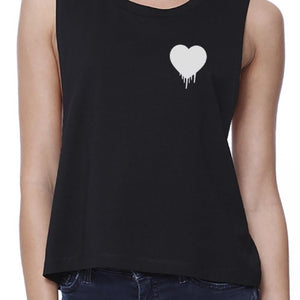 Melting Heart Womens Black Crop Shirt Pocket-Size Print Cute Design