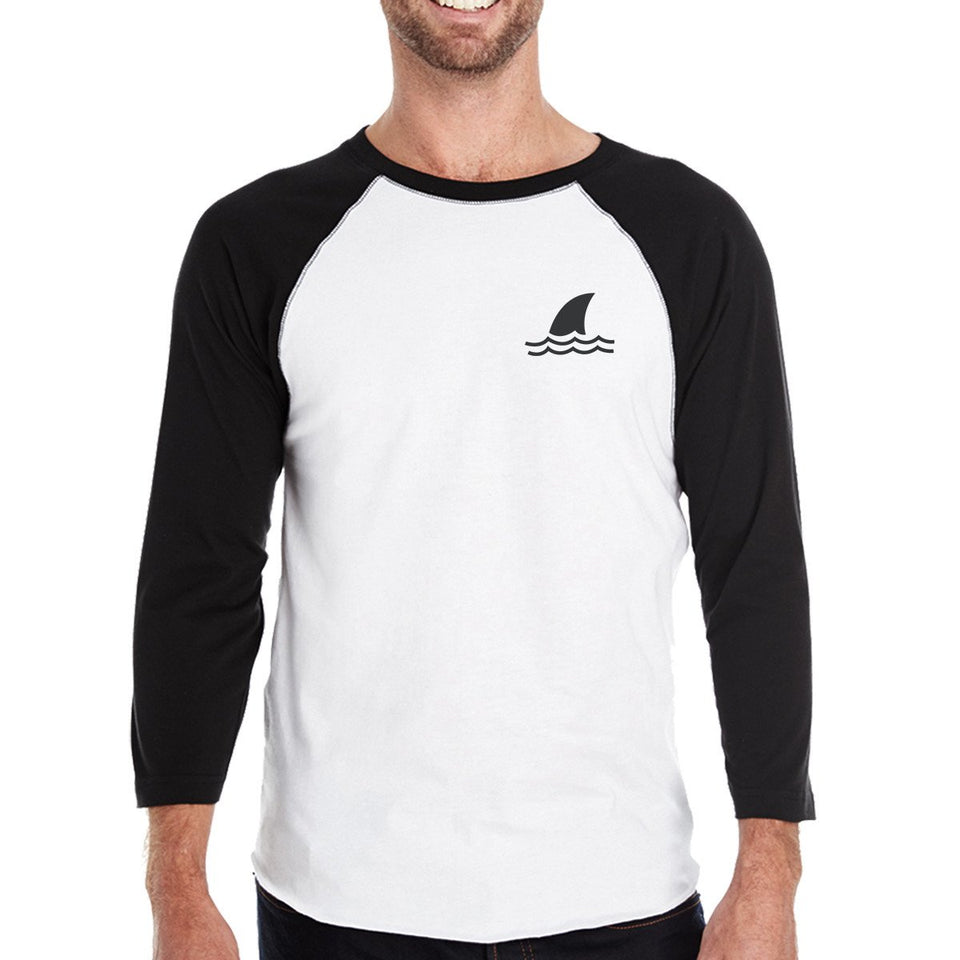 Mini Shark Mens Black and White Summer Graphic Baseball Tee Shirt