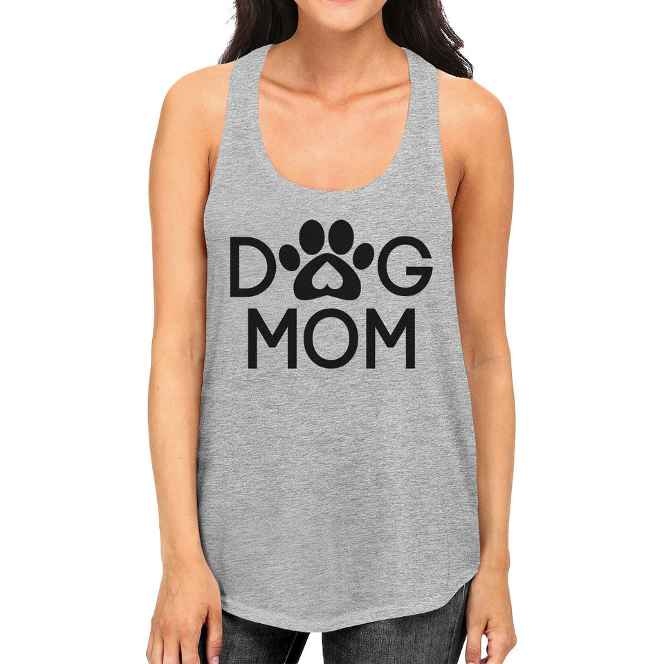 Dog Mom Women's Grey Cute Dog Paw Graphic Tank Top for Dog Lovers