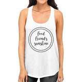 Food Friends Sunshine Womens White Graphic Tanks Letter Printed Top