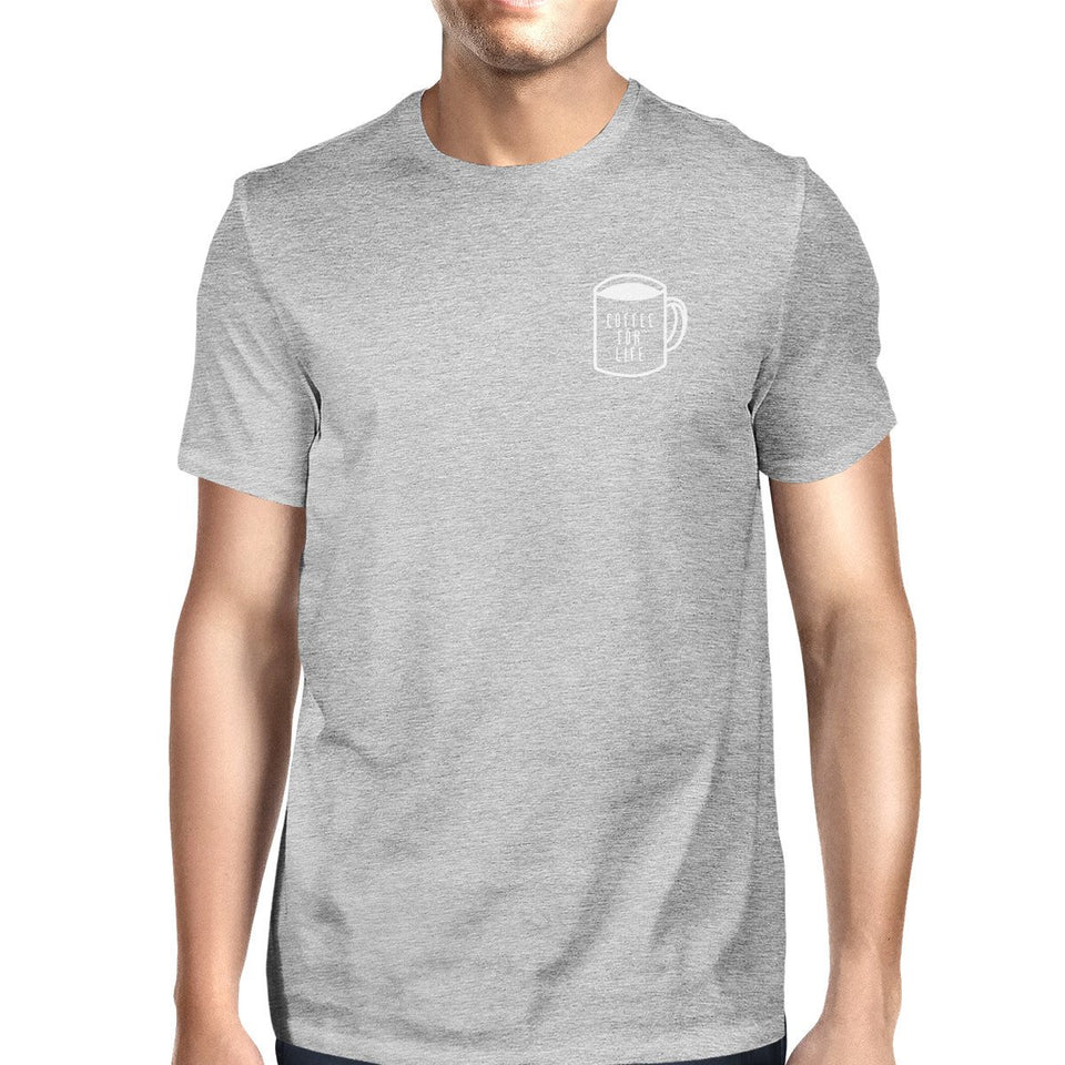 Coffee for Life Pocket Man's Heather Grey Top Typographic Tee