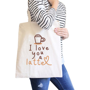 Love a Latte Canvas Shoulder Bag Cute School Tote Coffee Lover Gift