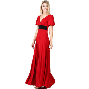 Evanese Women's Elegant Slip on Short Sleeves Evening Party Formal Long Dress