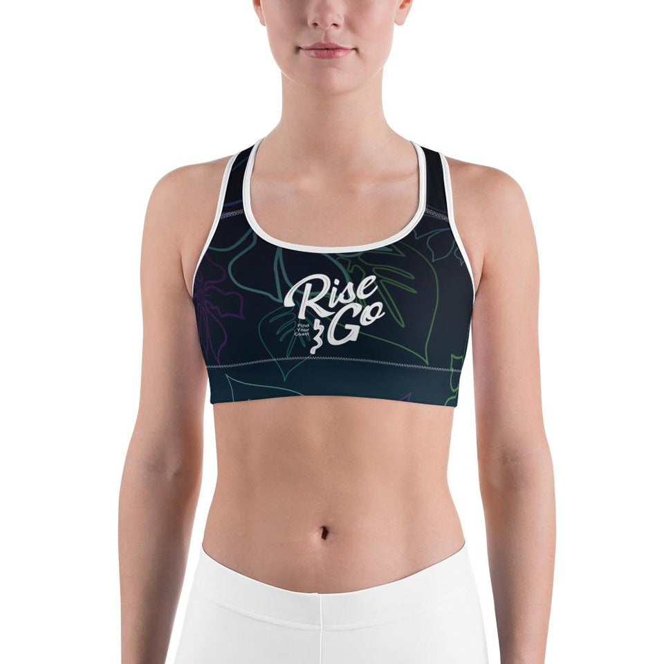 Women's Moisture Wicking a L O H a  Rise & Go Sports Bra (White & Black Piping)