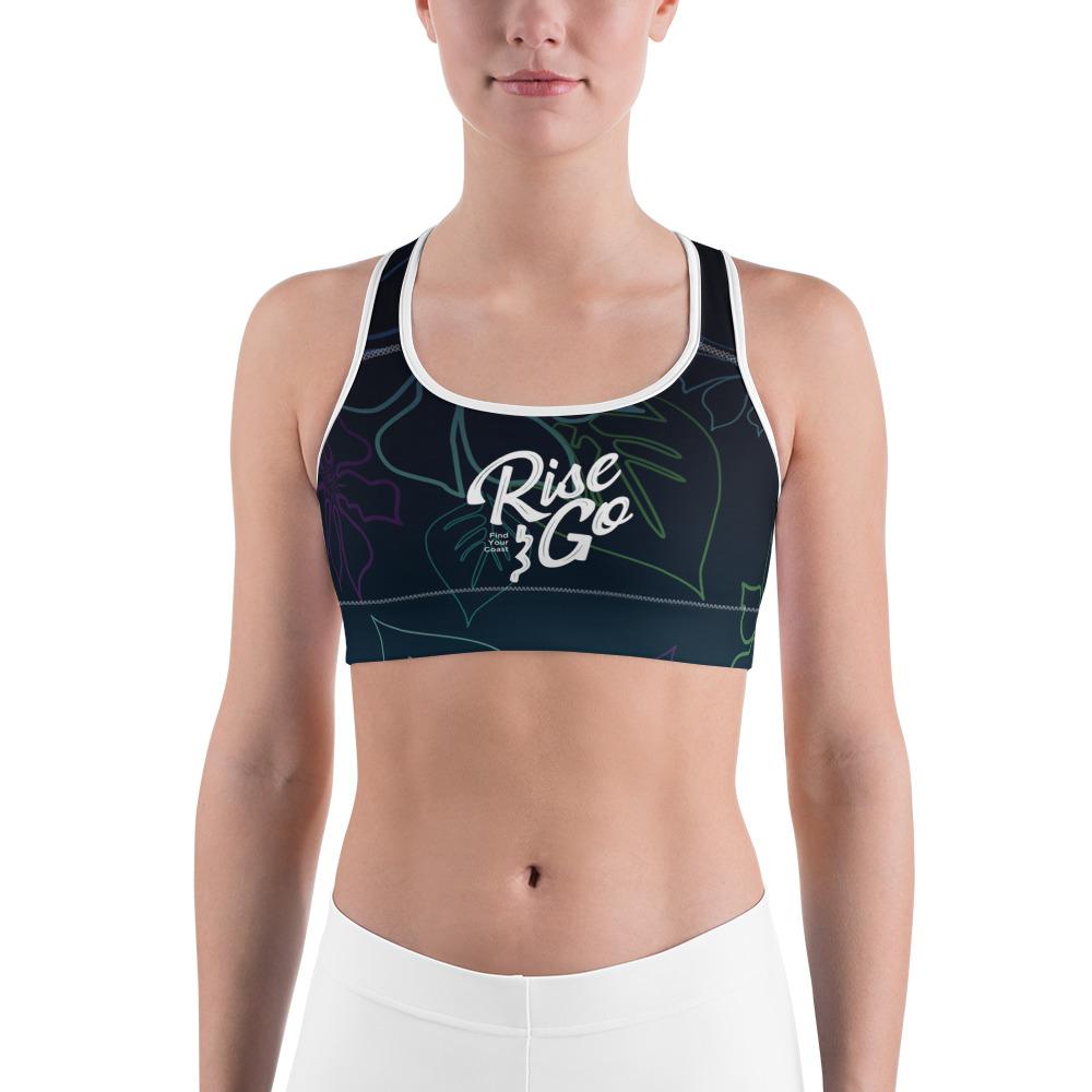 Women's Moisture Wicking a L O H a  Rise & Go Sports Bra (White & Black Piping)