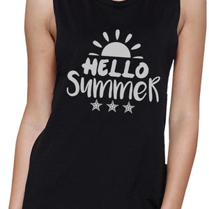Hello Summer Sun Womens Black Muscle Top