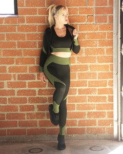 Trois Seamless Legging - Black With Green