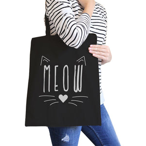 Meow Canvas Shoulder Bag Cute Cat Lover Gifts Foolable School Tote