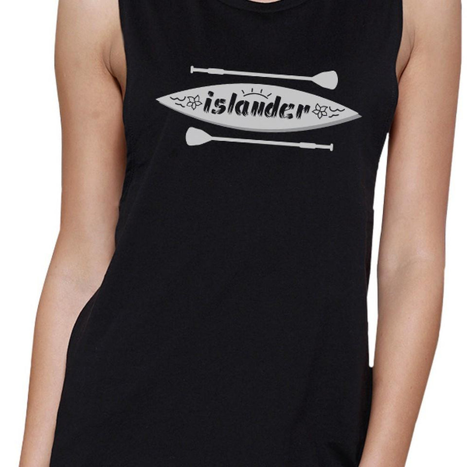 Islander Paddle Board Womens Black Muscle Tee Round Neck Tank Top