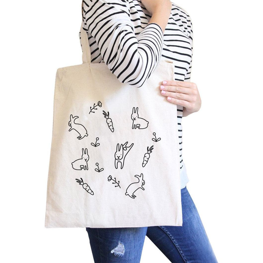Rabbit Pattern Natural Canvas Bags Cute Bunny Ester Gift Ideas