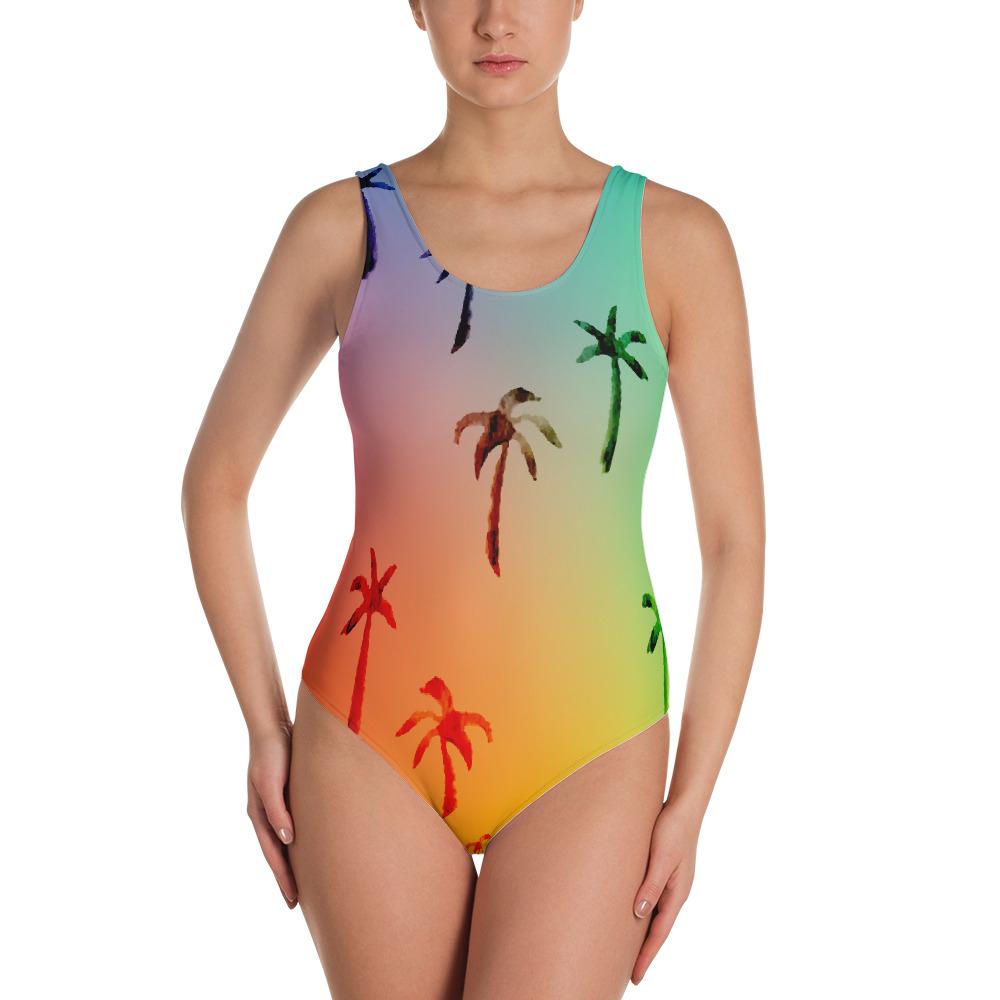 Find Your Coast Swimwear One-Piece Rainbow Palm Swimsuit