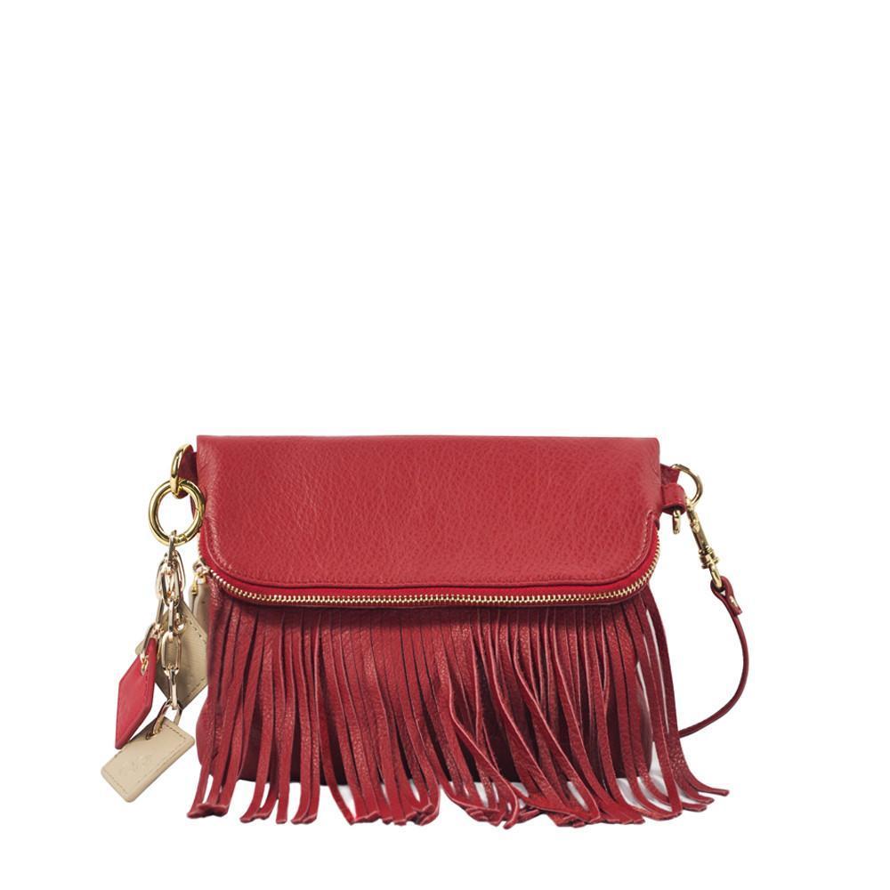 Flamingo Leather Fringe Handbag- Scarlet Red