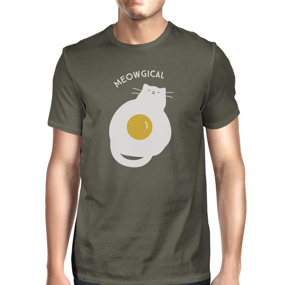 Meowgical Cat and Fried Egg Mens Dark Grey Shirt