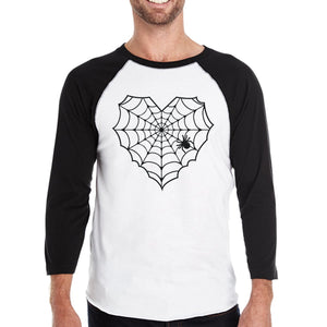 Heart Spider Web Mens Black and White Baseball Shirt