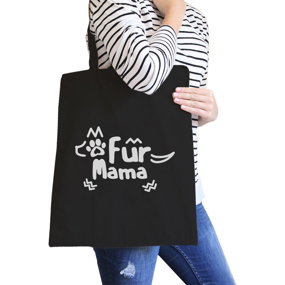 Fur Mama Black Canvas Tote Bag Unique Design Grocery Bags for Moms