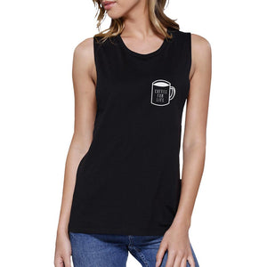 Coffee for Life Womens Black Muscle Top Cute Graphic Coffee Lovers