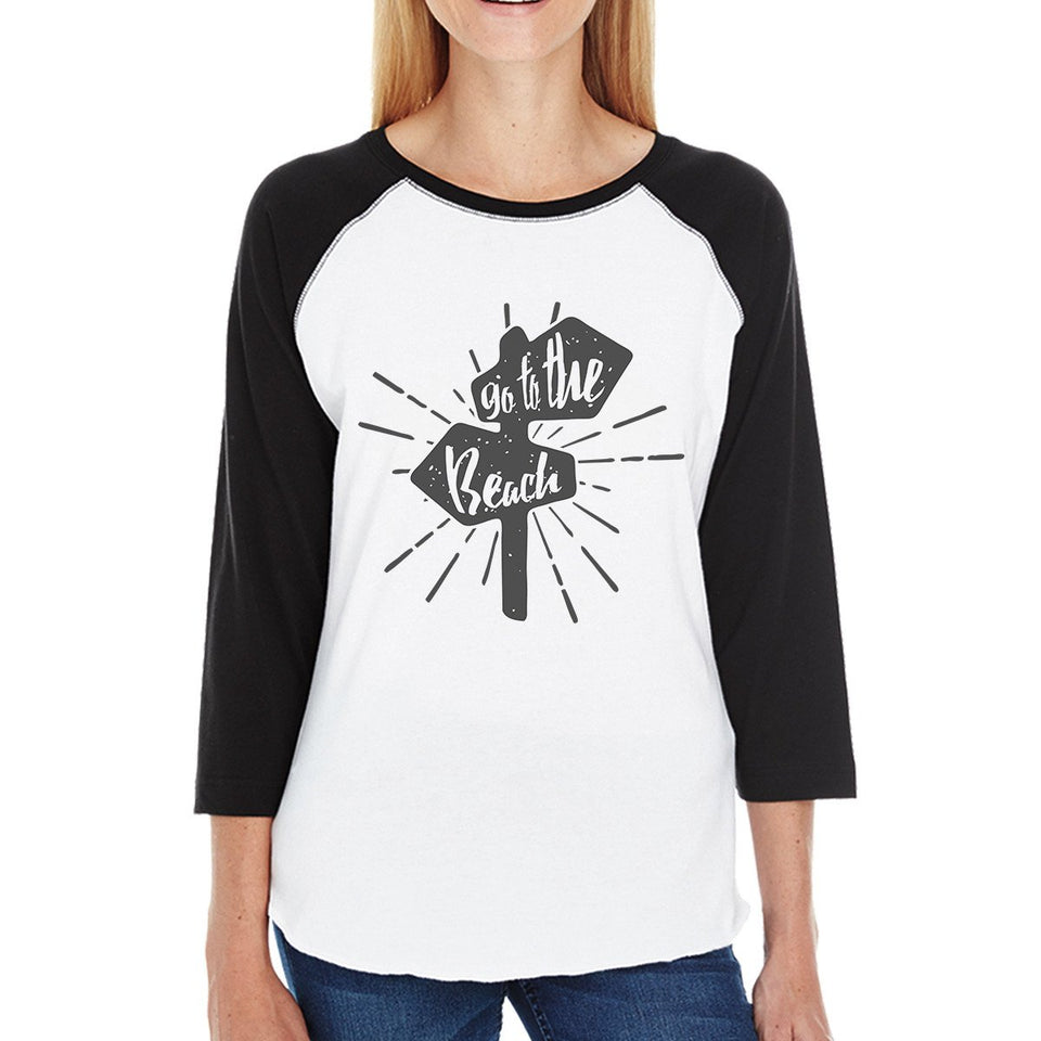 Go to the Beach Womens Black and White Baseball Shirt