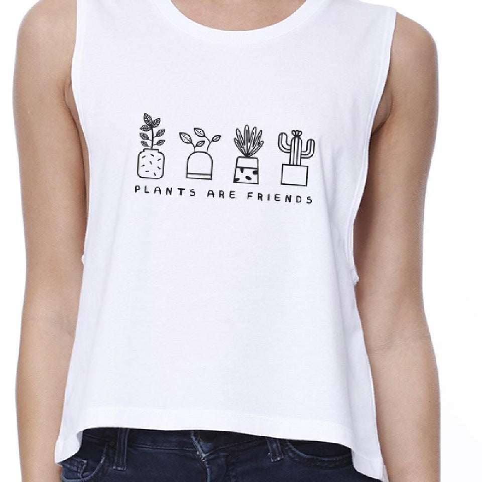 Plants Are Friends Women's White Crop T Shirt Earth Day Special