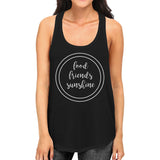 Food Friends Sunshine Womens Black Graphic Tanks Letter Printed Top