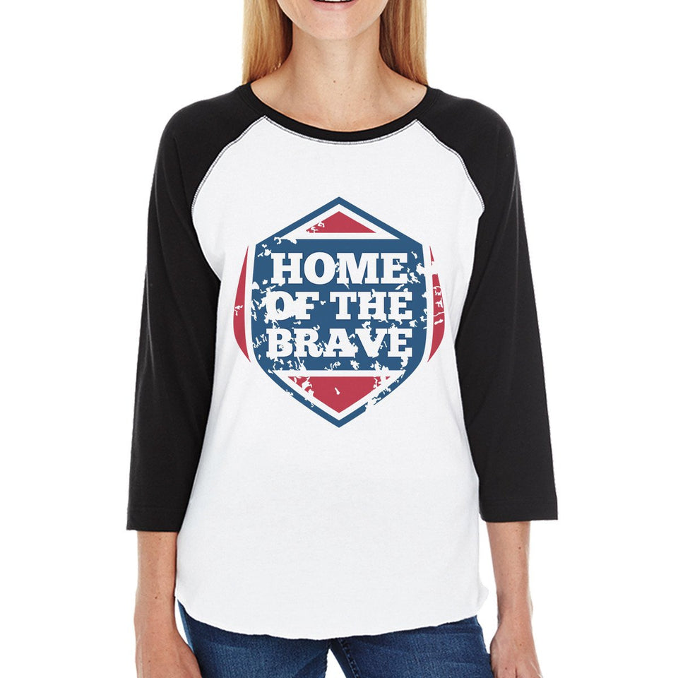 Home of the Brave Womens Baseball T-Shirt 3/4 Sleeve Graphic Tee