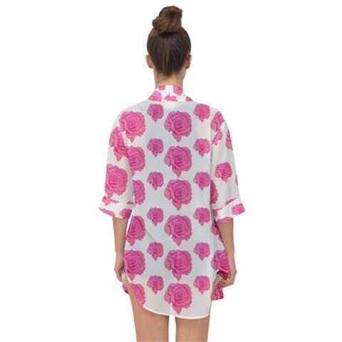 Pink Roses Open Front Chiffon Kimono for Over the Dress