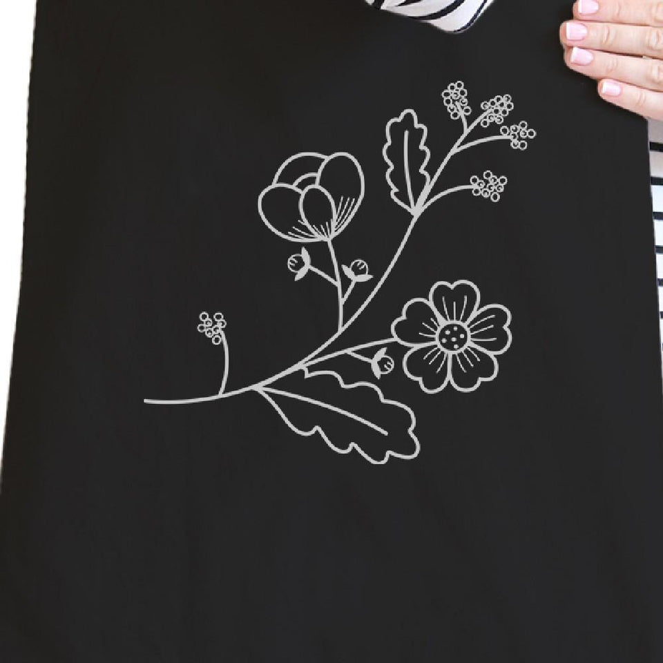 Flower Black Cotton Canvas Tote Bag Cute Gift Ideas for Friends