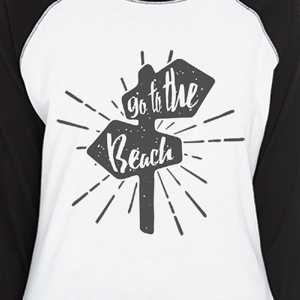 Go to the Beach Womens Black and White Baseball Shirt