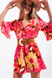 Wrap Playsuit in Fuchsia Floral
